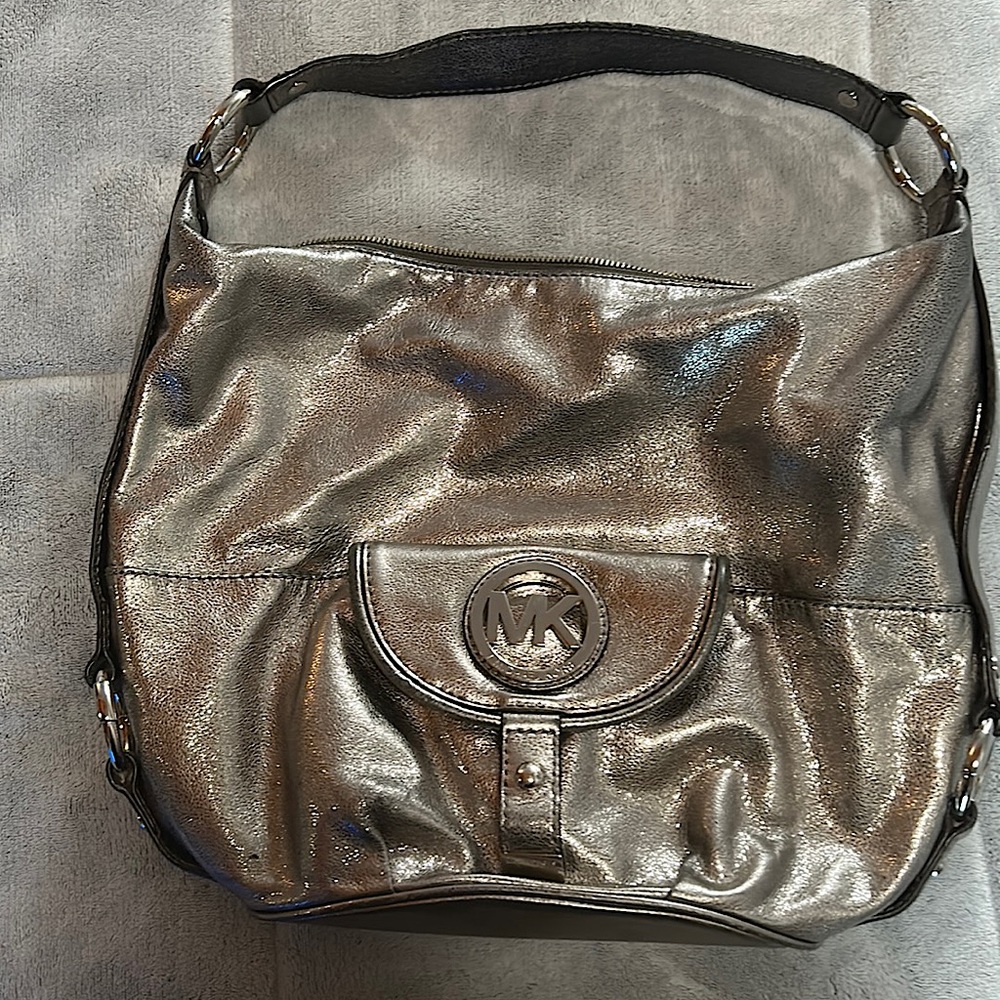 Michael Kors hobo metallic silver leather large purse